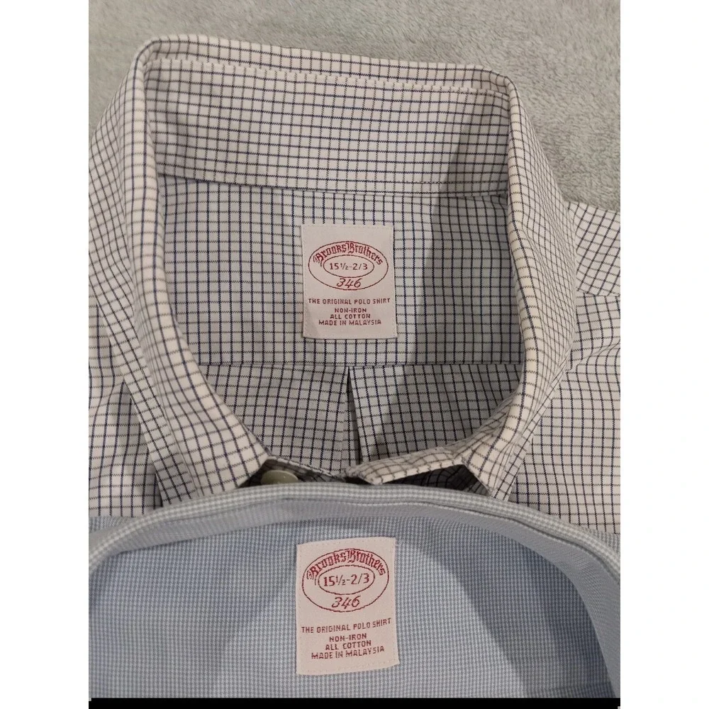 (2) Mens Brooks Brothers Original Polo 346Dress Button Shirt 15.5-2/3 Blue White